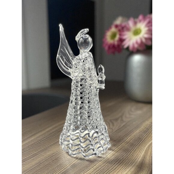 Large 6.5" Spun Glass Christmas Angel Holding Candle Handmade Vintage - Picture 1 of 7